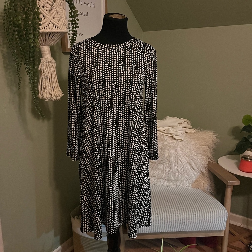 Apt. 9 Black and White Long Sleeve Dot-Print Dress